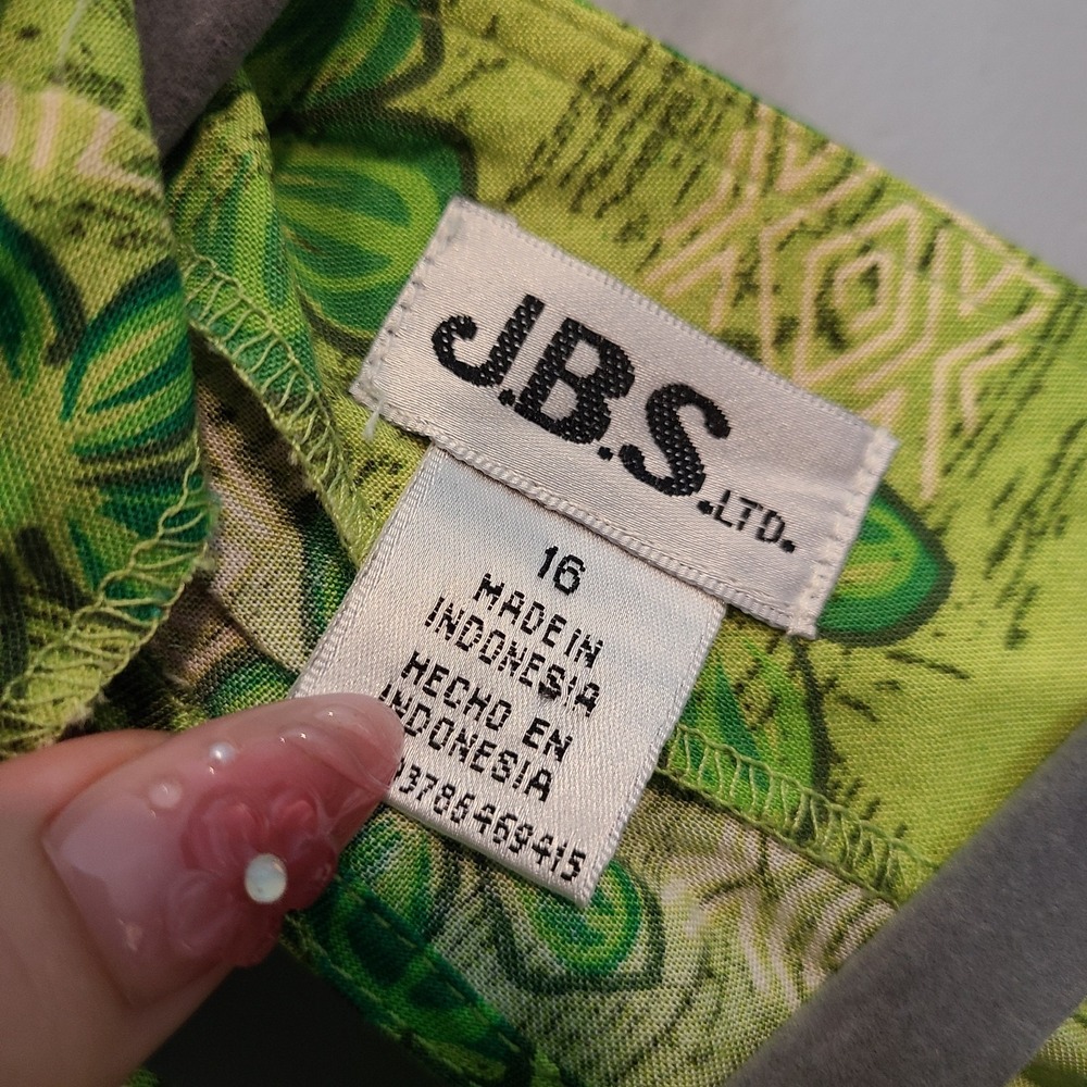 Vtg JBS Maxi Shirt Resort Dress Green Granola Sz L Boho Cottage Fairy 90s - Picture 8 of 10